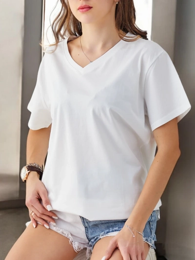 Royalfashion Damen Baumwolle Freizeit T-Shirt mit V-Ausschnitt