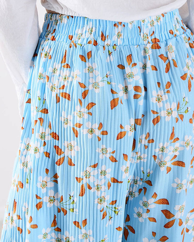 Blaue Hose aus geblümtem Stoff für Damen - Kleidung