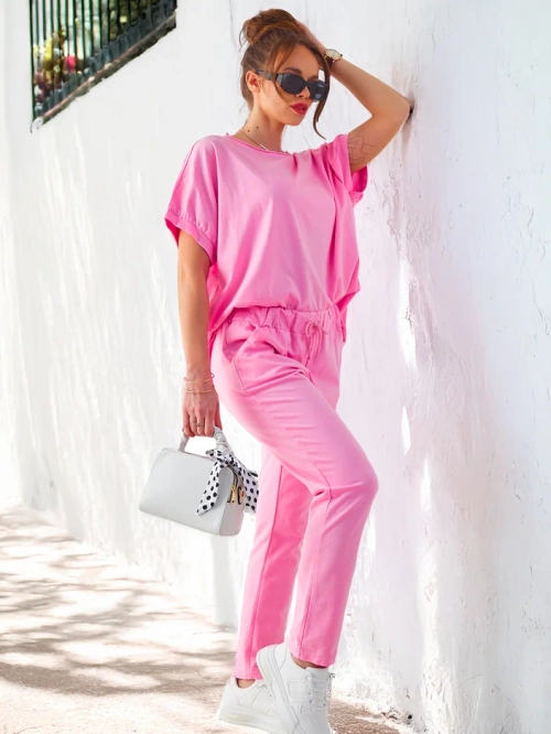 Royalfashion жіночий бавовняний комплект з короткими рукавами та прямими штанами