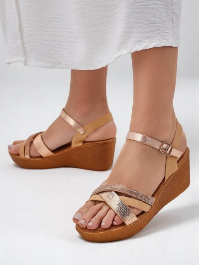 Royalfashion Damen Wedgesandalen mit Strasssteinen und Glitzer Glittera