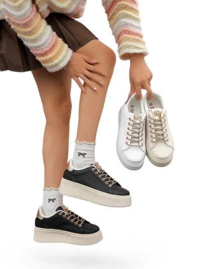 Royalfashion Damen sportliche Sneakers mit dekorativen Schnürsenkeln Eone