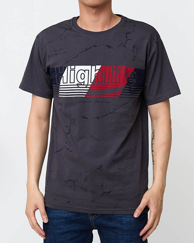 Dunkelgraues Herren-T-Shirt mit Aufdruck - Kleidung