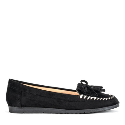Schwarze Slipper auf einer flachen Sinsej-Sohle - Schuhe