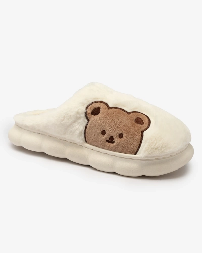 Royalfashion Weiße Damen-Pelzpantoffeln mit Teddybär Hettres