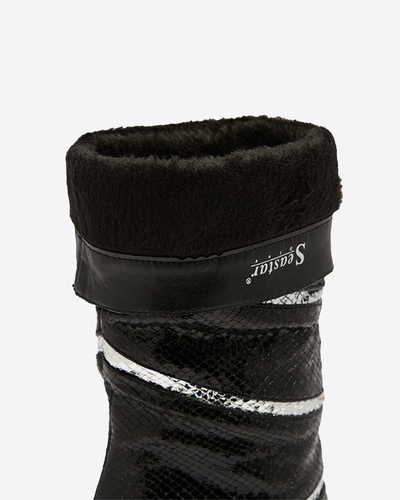Schwarz-silberne Damenstiefel mit Stöckelabsatz und geprägten Streifen Felifea- Footwear