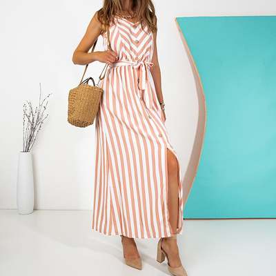 Pink-weißes Damen Maxikleid - Kleidung