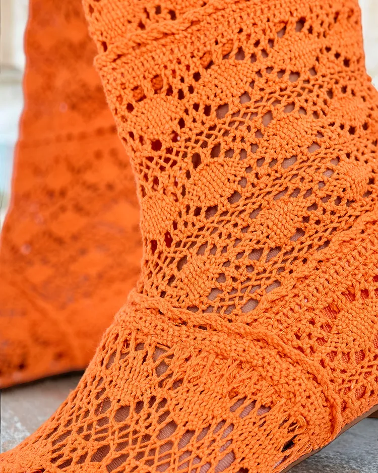 Royalfashion Damen durchbrochene kniehohe Stiefel Corro