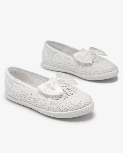 OUTLET Royalfashion Weiße Slipper für Mädchen mit Schleife Sweet Time
