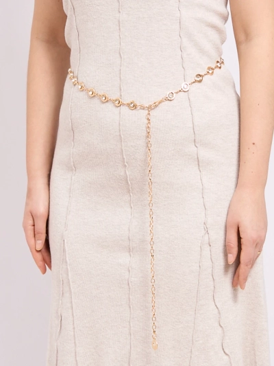 Aurelia Bella Donna – Damen Metallgürtel mit Kristallen, goldfarben 115 cm