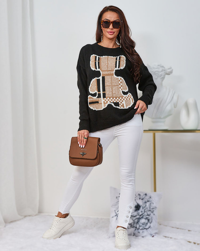 Royalfashion Black Women's Teddy Bear Sweater