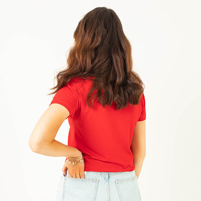 Rotes Damen-T-Shirt mit Paillettenaufschrift - Kleidung