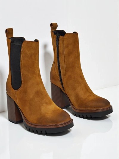 Damen Stiefeletten Soreya aus Wildlederimitat mit Blockabsatz