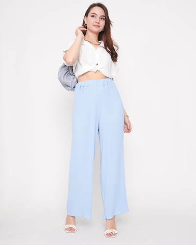 Blaue, gerippte, weite Palazzo-Hose für Damen - Kleidung