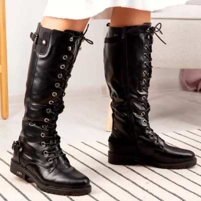 Schwarze Stiefel mit flachen Absätzen Kanuti - Footwear