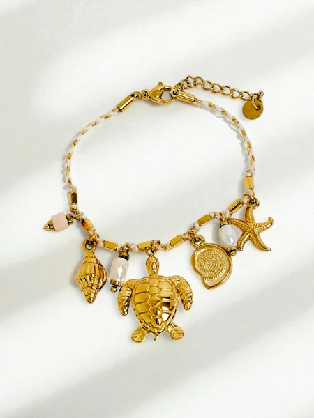 Armband Tartaros Aurea – Meeresinspiration mit Schildkröten- und Muschelmotiven
