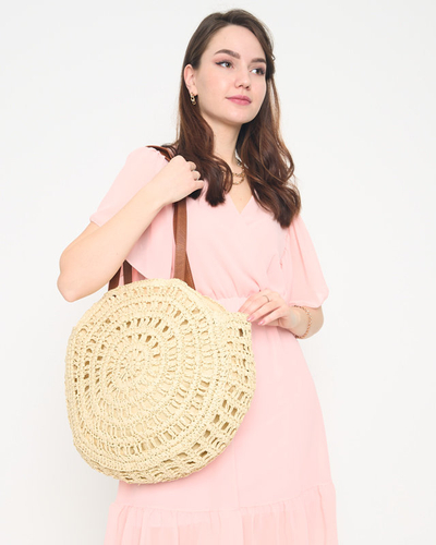Runde beige Strohtasche für Damen - Accessoires