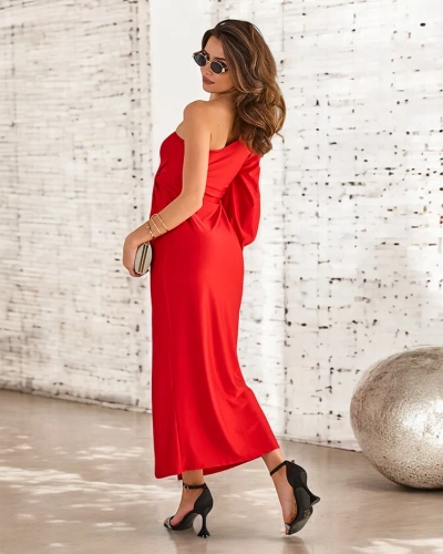 Royalfashion Damenlange Stoffkleid mit einer Schulter