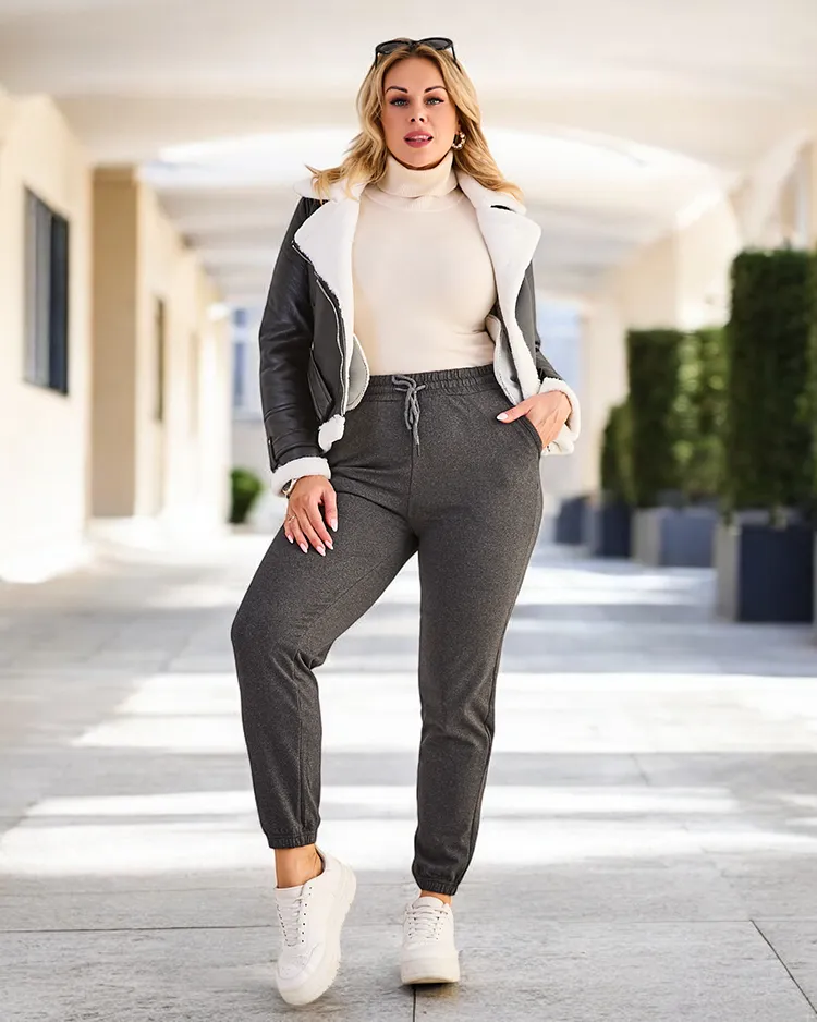 Royalfashion Damen Übergröße Fleece-Sweatpants
