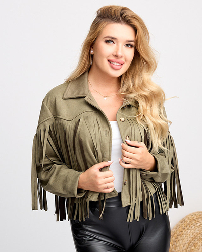 Grüne Bikerjacke mit Fransen für Damen - Kleidung