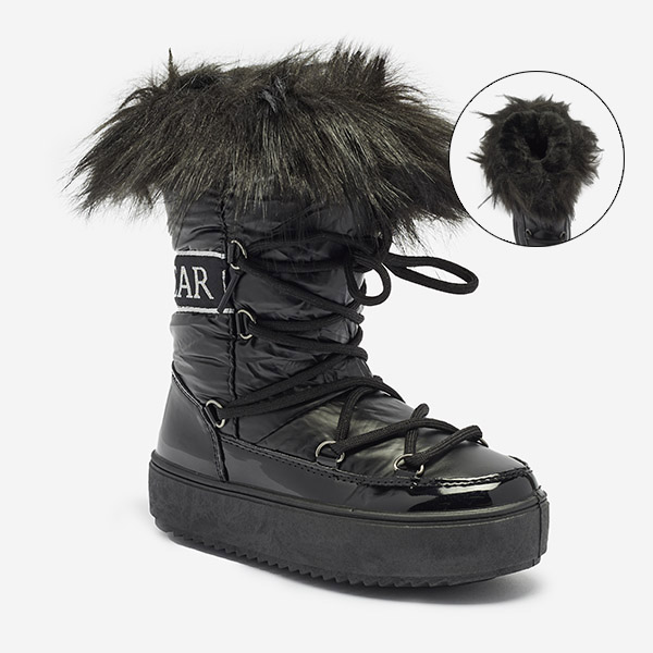 Schwarze Kinder-Schlupfschuhe a'la Schneestiefel mit Fell Asika - Schuhe