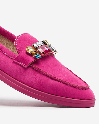Eco Wildleder fuchsia Damen Mokassins mit dekorativen Kristallen Nellens- Footwear