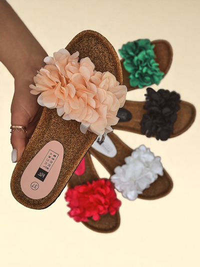 Royalfashion Damen Pantoletten mit Blümchen Flora Soft
