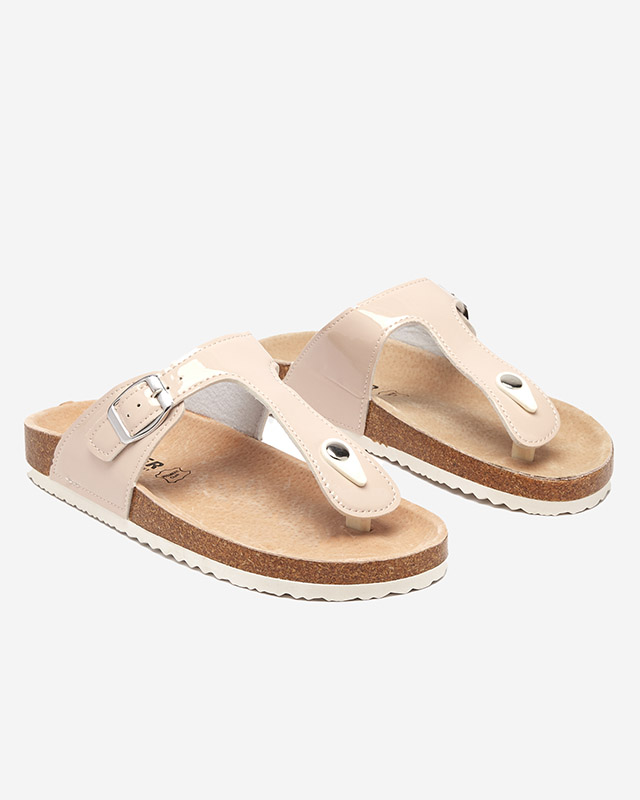Beige lackierte Damenhausschuhe Elotsi - Schuhe