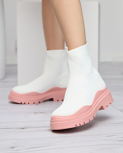 Weiße und rosafarbene Damenstiefel mit flachem Absatz Seritis - Footwear