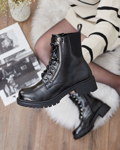 Royalfashion Чорні жіночі черевики з лакованої екошкіри Gaddaxa