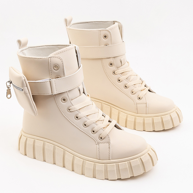 Beige Damenstiefel mit Tasche Namiko - Schuhe