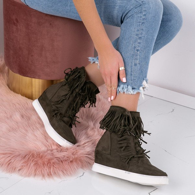 Dark green sneakers with fringes on an indoor wedge Kennedy - Footwear