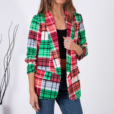 Grün und rot karierter Damenblazer mit Futter - Kleidung