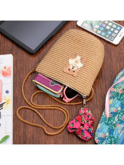 Royalfashion Kleine Strohtasche für Kinder Teddy Stroh