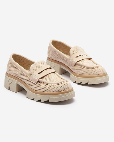Beige durchbrochene Damenmokassins mit fester Sohle Ejina - Footwear