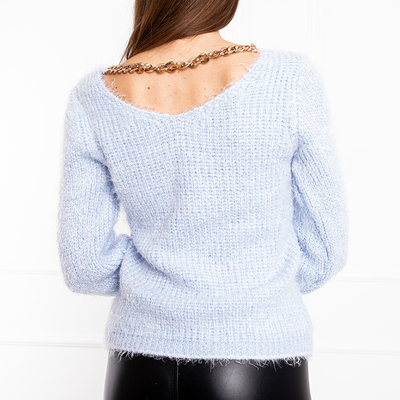 Blauer Damenpullover mit Kette - Kleidung