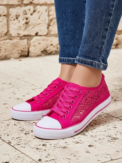 Damen Sneaker Callista Fuchsie - leichtes Gewebe, flache Sohle 2,5 cm