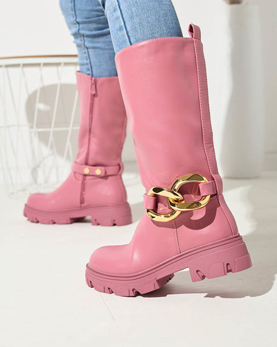 Rosa Damenstiefel mit Kette Sudfa - Schuhe