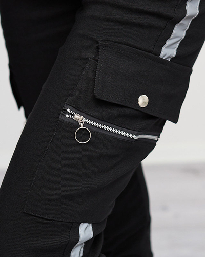 Schwarze Cargohose für Damen mit reflektierenden Streifen - Kleidung