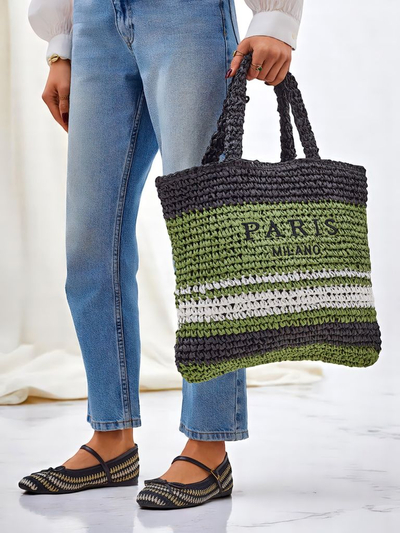 Royalfashion Große Strohtasche für Damen Paris Stripe