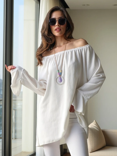 Royalfashion Damenbluse mit schulterfreiem Design und Rüschen