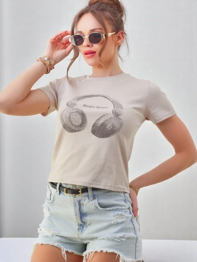 Royalfashion Damen Baumwoll-T-Shirt mit Musik-Sprechdruck
