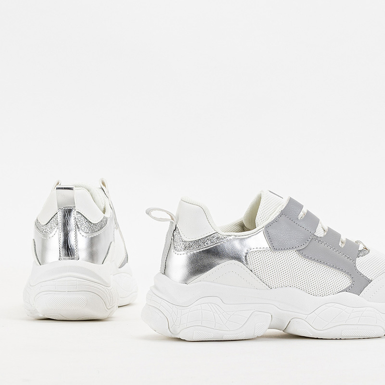 Weiße Plateau-Sneaker für Damen mit silbernen Einsätzen von Verica - Footwear