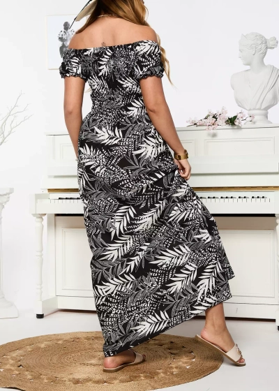 Geblümtes schwarzes Damen Midikleid - Kleidung