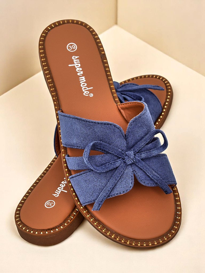 Royalfashion Damen-Pantoletten mit flacher Sohle und Schleife Gerber
