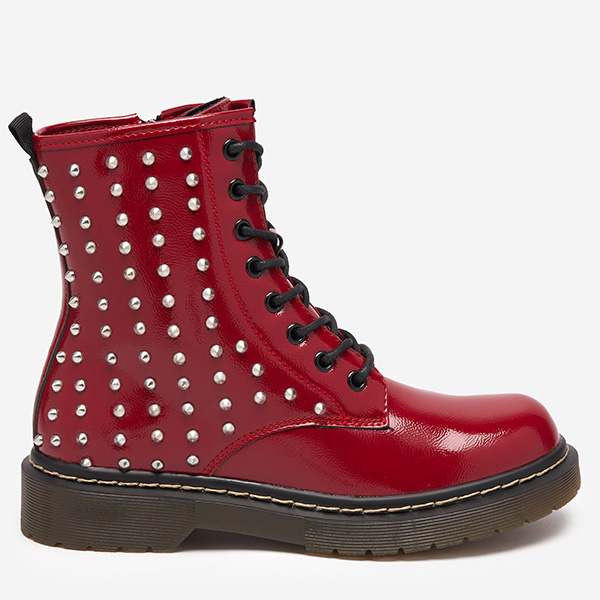 OUTLET Rote Damenstiefel aus Lackleder mit Nieten Derisa - Schuhe