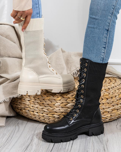 Durchbrochene schwarze Damen-Schnürstiefel Buhomi - Schuhe