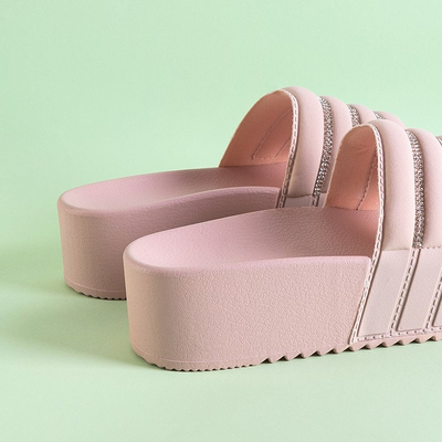 OUTLET Rosafarbene Damen-Plateau-Slipper mit Zirkonia Rondi - Schuhe