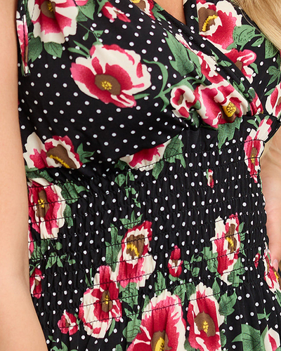 Жіноча чорна сукня максі з червоними квітами - Одяг