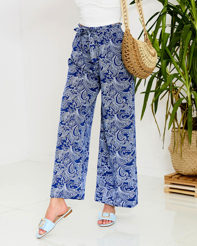 Marineblaue Stoffhose für Damen mit Aufdruck - Kleidung