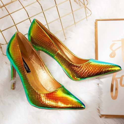 Голографічні золоті туфлі-човники зі зміїним тисненням Rio - Взуття